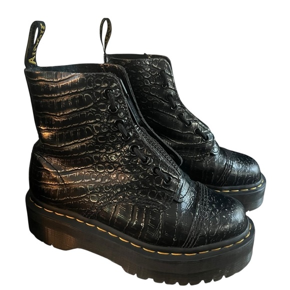 Dr. Martens Shoes - Dr. Martens Sinclair Boots 8 Hole Patent Leather Gunmetal Croc Emboss EU 36 US 5